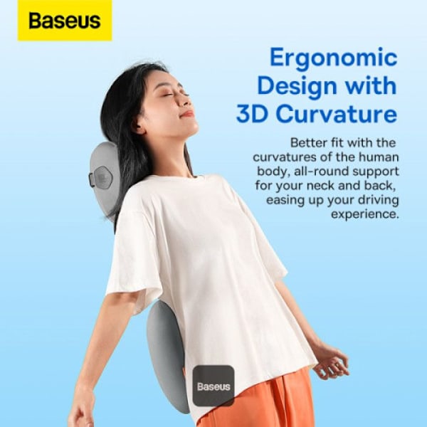 Huvudstödsdyna - Baseus - ComfortRide - Minnesfoam - Andningsbart tyg - Ergonomisk Grå