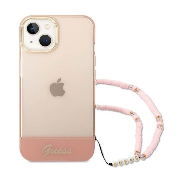 Guess Translucent Pearl Strap - Fodral för iPhone 14 Plus (Rosa) - 3666339064297