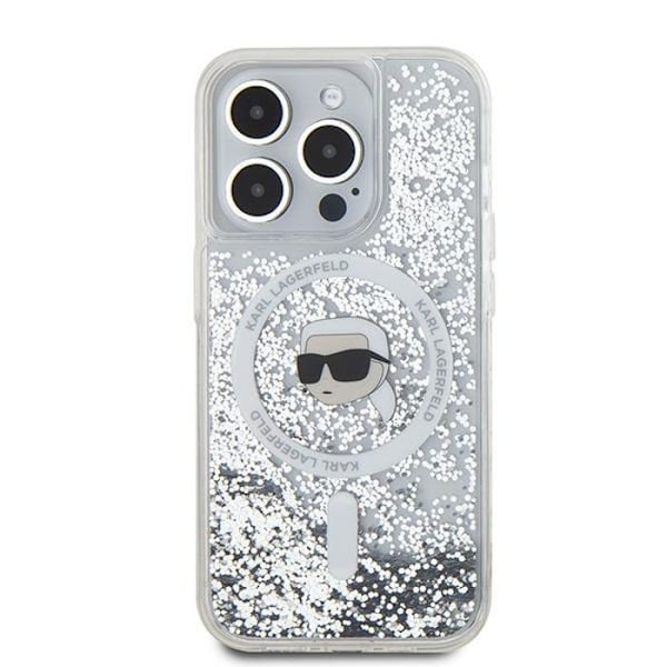 Coque för iPhone 16 Pro Max - Karl Lagerfeld Liquid Glitter MagSafe (KLHMP16XLGKISGH) - Transparent Karl-huvud