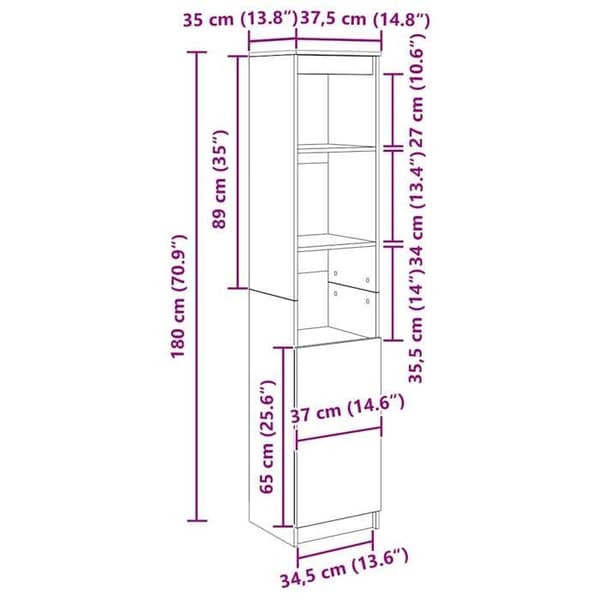 vidaXL Vit buffé 37,5x35x180 cm ingenjörsträ 861670