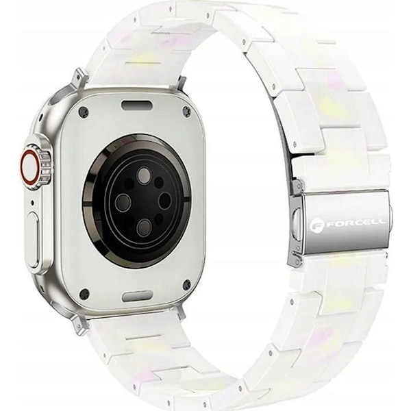 Forcell F-DESIGN FA04 armband i marmoreringad resin för APPLE Watch 42 / 44 / 45 / 49 mm vit