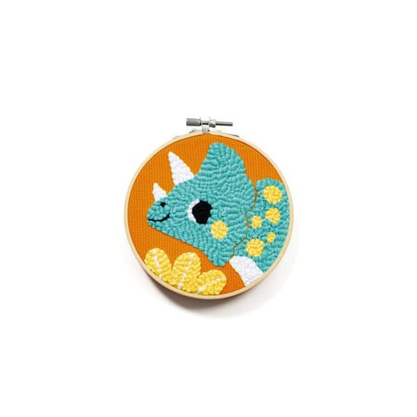 Canevas - AVENUE MANDARINE - Kit Punch Needle Dinosaur - Barn - Med ram - Tillbehör ingår