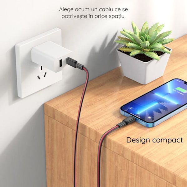 Hoco - Jaeger datakabel (X69) - USB-A till USB Type-C, 3A, 1m - Svart / Vit
