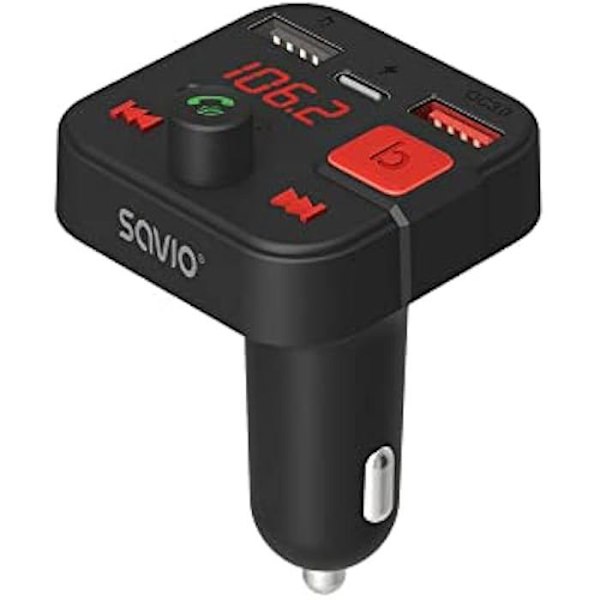 Savio TR-15 Bluetooth FM-sändare - Svart - Handsfree-funktion - Trådlös teknologi Svart