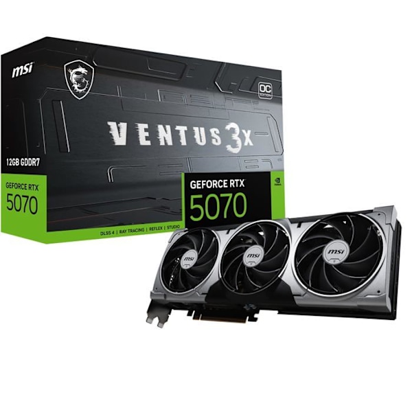 Grafikkort - MSI - VENTUS GeForce RTX 5070 - 12 GB GDDR7 - 3 fläktar - Överclocking Svart