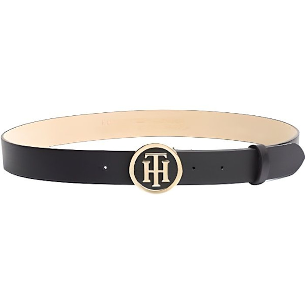 Bälte - Tommy Hilfiger - Rund Spänne - Äkta Läder - Svart - Bredd 3 cm Svart 80 cm