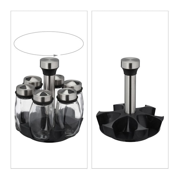 Kryddkarusell - Noname - 10042300-0 - 6 krukor - Svart plast - Modern design transparent, silver, black