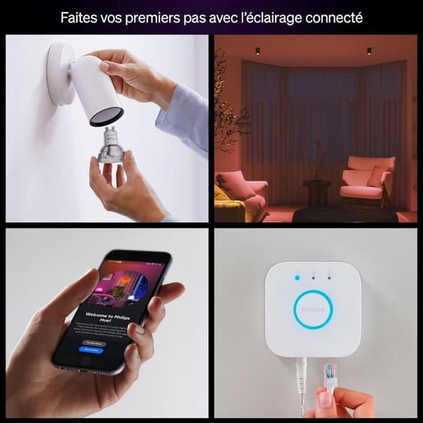 Startkit - PHILIPS HUE - Philips Hue Essential - 3 GU10-lampor - Inkluderar bro - Smart Button