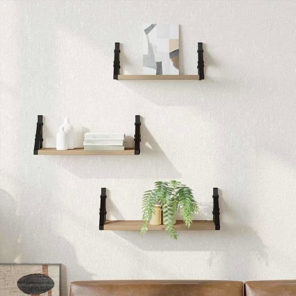 Väggmonterad hylla - vidaXL - Rökig ek - Rektangulär - 37x12x13 cm - Set om 3 stycken - Montering krävs
