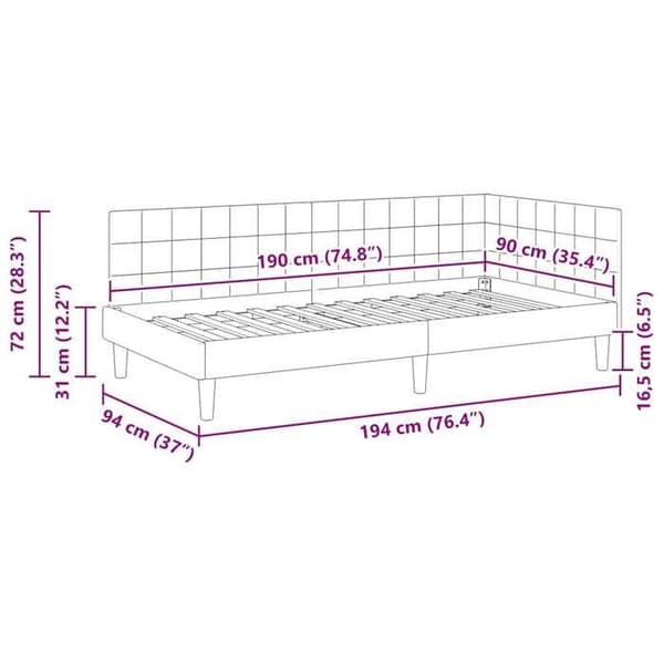 vidaXL Vinkel sängram Gul 90 cm x 190 cm Sammet 42016424