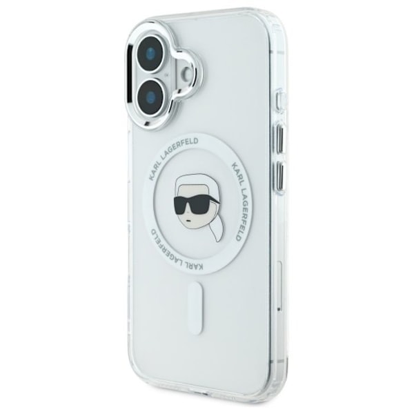Coque MagSafe Karl Lagerfeld IML Metal Karl Head för iPhone 16 Plus (vit)