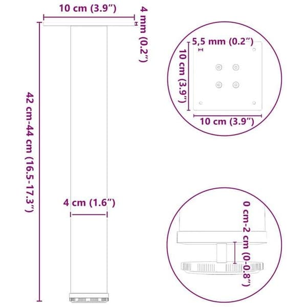 vidaXL Bordsben för soffbord 4 delar Vit 42-44 cm Stål 4012453