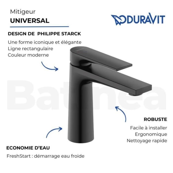 S storlek tvättställsblandare DURAVIT Tulum Freshstart mattsvart utan utdrag eller spill Svart