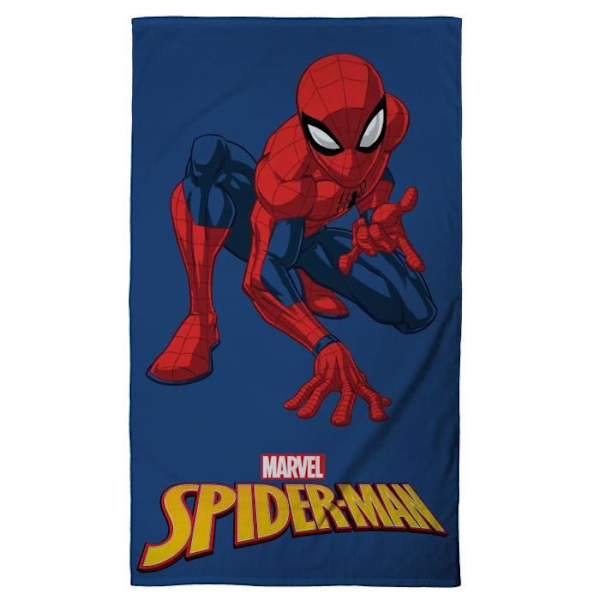 Badhandduk och strandhandduk med tryck 100% bomull - Spiderman - Storlek 70x120 cm - Blå - Rektangulär Blå