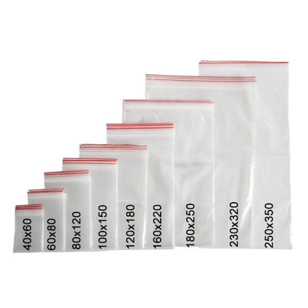 Återförslutbara plastpåsar - APLI - Pack 100 - 40 x 60 mm - PE 50µ - Säker stängningssystem