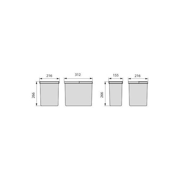 Emuca Papperskorgar för kökslåda, Höjd 266, 1x15, Antracitgrå plast, Plast.