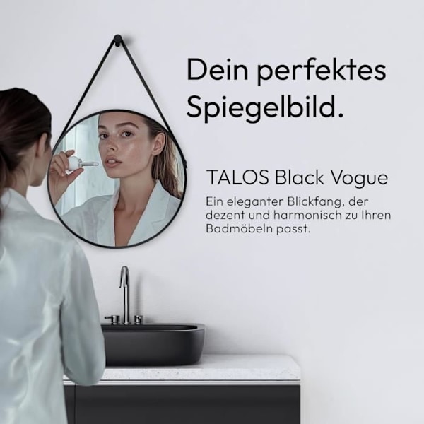 Rund Spegel - Talos - Matt Svart - Diameter 50 cm - LED-belysning - Aluminium Matte svart