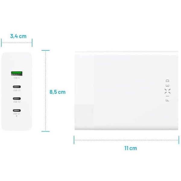 Strömadapter - FIXERAD - Laddstation - 3xUSB-C - 1xUSB-A - 200W vit Vit
