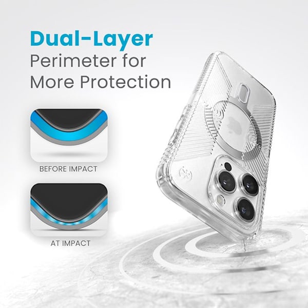 Speck Presidio Perfect-Clear Grip ClickLock & Magsafe - Fodral för iPhone 15 Pro (Klar / Chrome Finish / Serene Silver)
