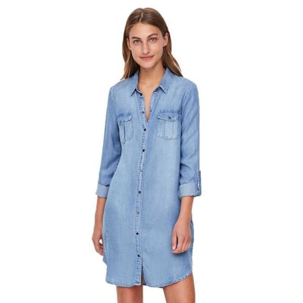 Vero Moda Silla långärmad skjortklänning - Blå - Dam - Vuxen Blå M