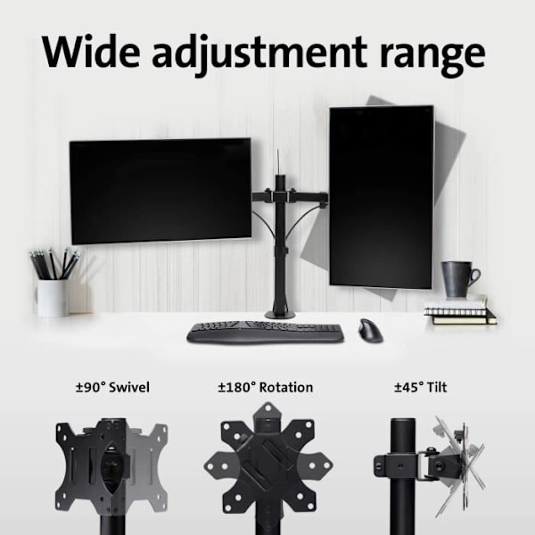 Kensington monitorarm - utdragbart stativ för 2 bildskärmar med ergonomisk SmartFit höjdjustering för