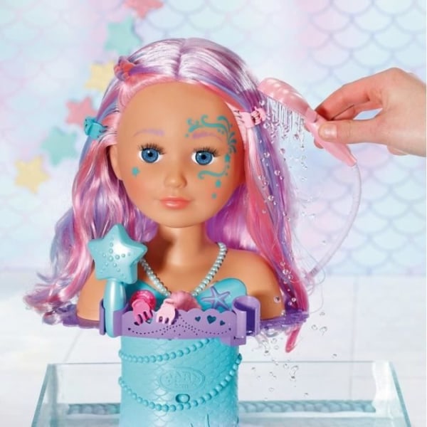 Baby born - Mermaid stylinghuvud - 1 Starfish hårborste, 1 tiara och hårspänne - Håller under vattnet - 37 cm