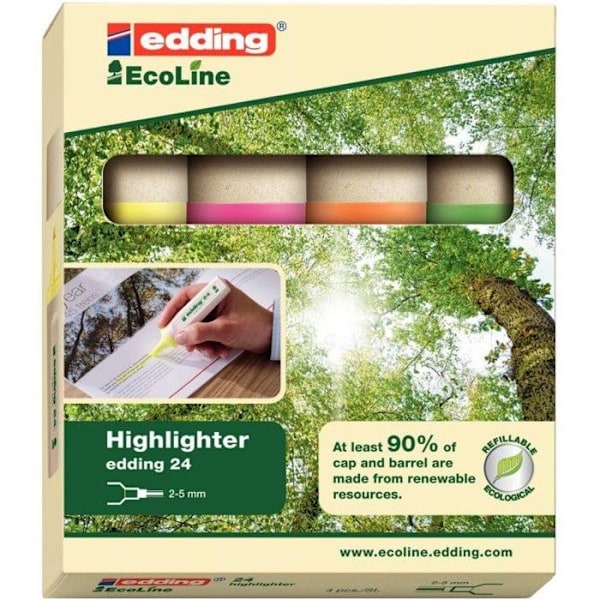Surlinhare - edding - EcoLine 24 - Vattenbaserad bläck - Sned spets - Paket med 4 färger