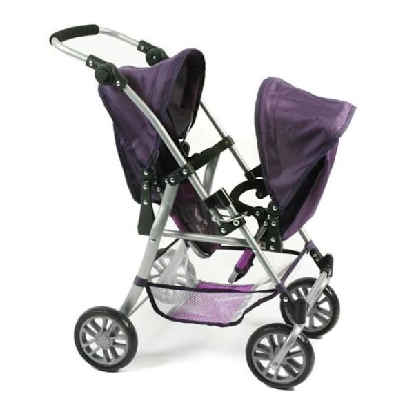 Le buggy Twinny - Plommon för docka Lila, svart och grå