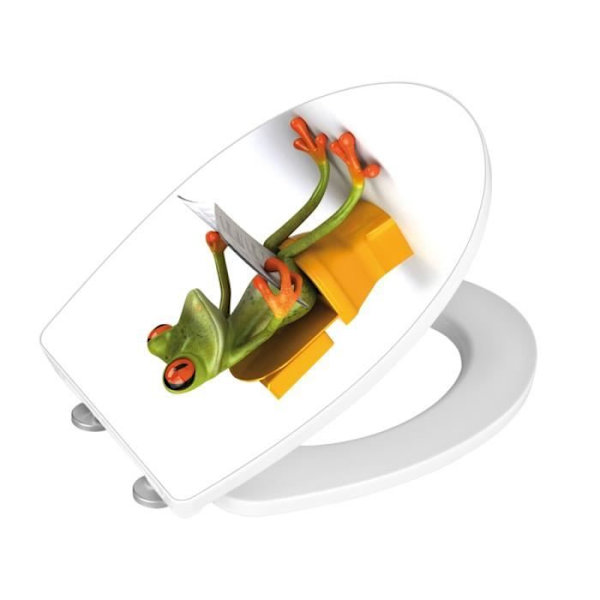 WENKO Original Frog toalettsits, toalettsits med fallskydd, clip-on fäste i rostfritt stål, Duroplast akryl, 39x45 cm Vit