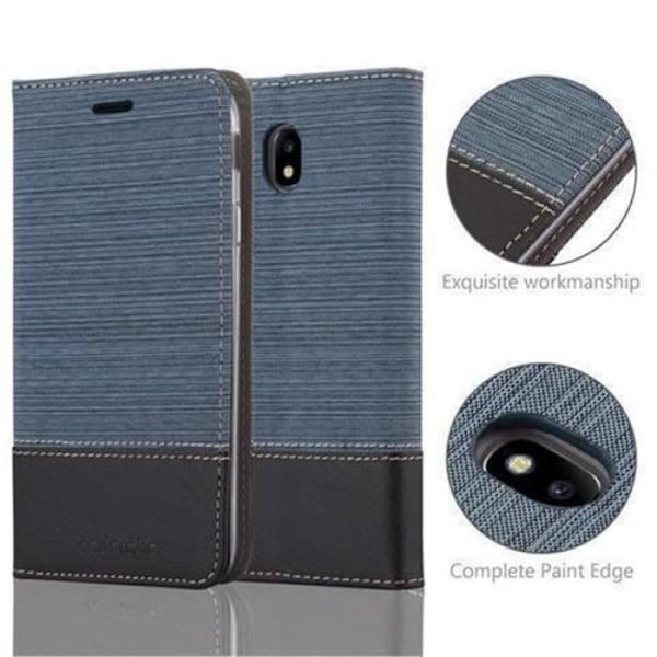 Samsung Galaxy J3 2017 (7) Fodral i MÖRKBLÅ SVART från Cadorabo (TYG-LEATHERETTE Design) Helt skyddsfodral med flipskydd