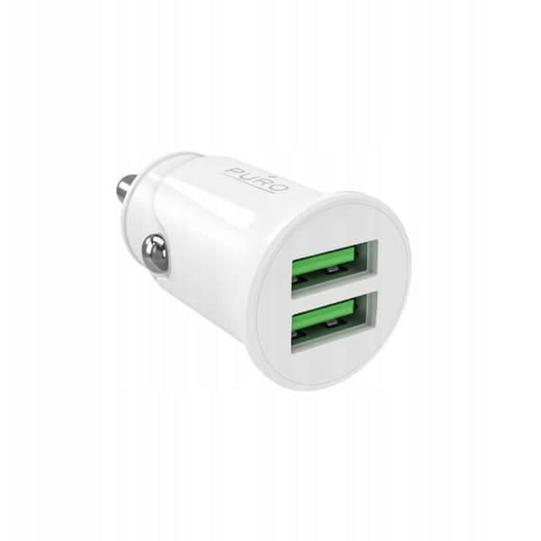 Laddare - Puro Pro Lite biladapter 2 x USB-A 10 W Vit