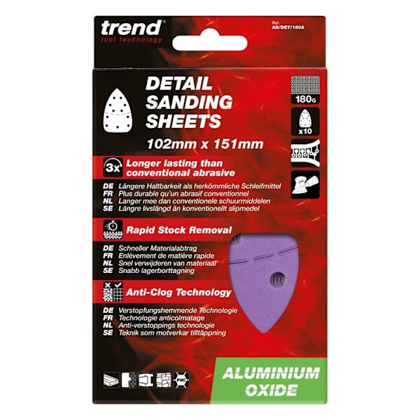 Trend - AB/DET/180A - Delta aluminiumoxidslipskivor, 102 x 151 mm, 180 korn, 10 st.