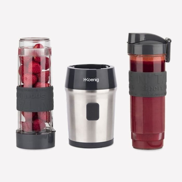 Mini mixer - H.KOENIG - SMOO9 - 300 W - 570 ml - Svart - 2 flaskor inkluderade - Utan BPA Grå och rostfritt stål