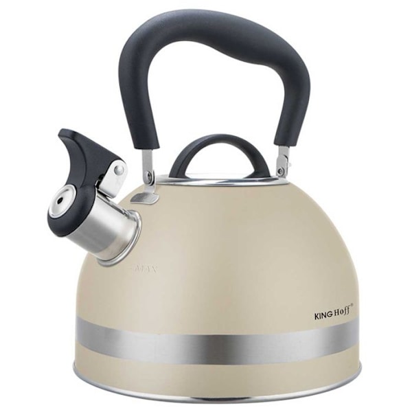 Vattenkokare - KINGHOFF - KH-1854 - Rostfritt stål - 1,8L - Inbyggd visselpipa beige/silver