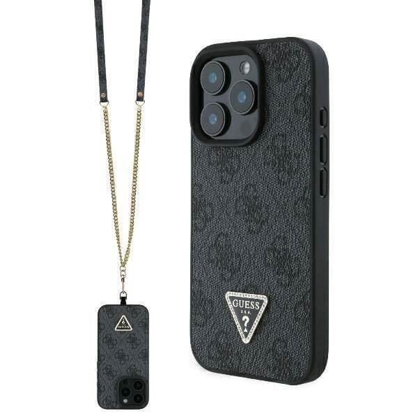 Coque - Guess - iPhone 16 Pro - Läder Svart - Praktisk Rem - Full Skydd Svart