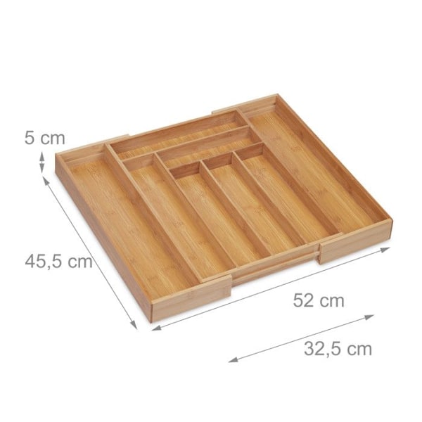 Relaxdays utställningsbestick i förlängningsbart bambu, HLP: 5 x 32,5 - 52 x 45,5 cm, kökslåda organisatör, natur ljusbrun