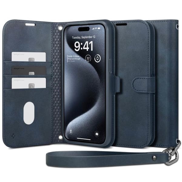 Coque för iPhone 15 Pro - Spigen Wallet S Pro - Marint blå