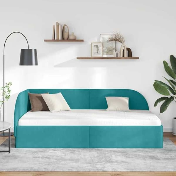 vidaXL Hörnsäng Turquoise 90 cm x 190 cm Sammet 42016644