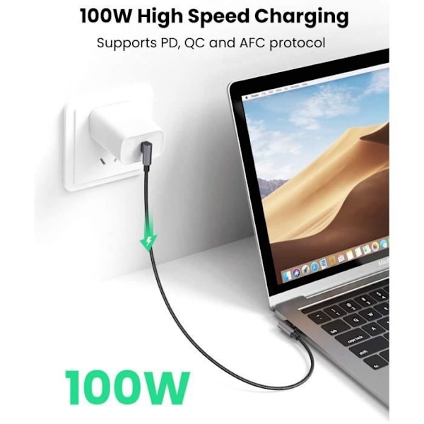 UGREEN USB C till USB C-kabel vinklad 90 grader 100W 5A, 1M