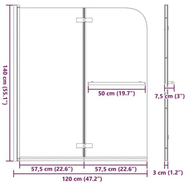 Fällbar duschvägg - vidaXL - 120x140 cm - Guld - Härdat glas - Aluminium - Justerbar bredd - Rotationsbar - Fällbar