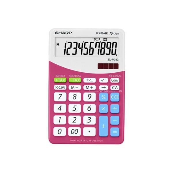 Desktop-kalkylator - Sharp - EL-M332BPK - 10 siffror + 1 exponenter - Solpanel - Rosa Rosa