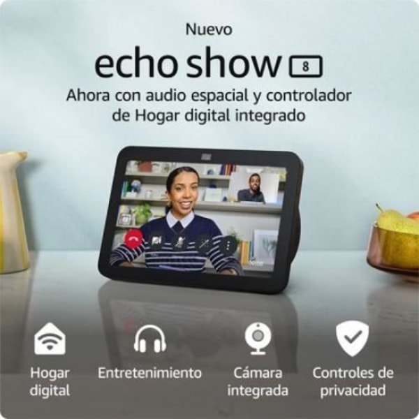 Amazon Echo Show 8 - Amazon - Modell 2023 - HD-skärm 8 tum - Rumsligt ljud - Digital Home-kontroller Svart