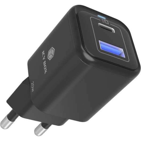 Strömförsörjning - ICY BOX - IB-PS1020-PD - 20W - USB-C - USB-A - Snabbladdning
