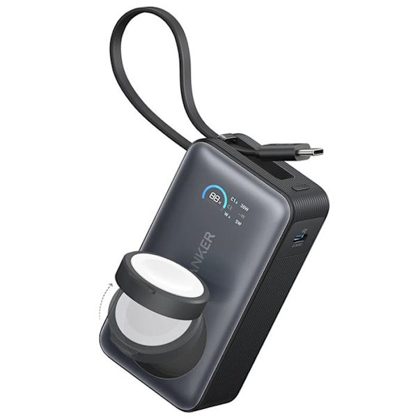 Apple extern batteri med Type-C-kabel, 10 000 mAh, Qi2 35 W - Anker MagGo (A1657H11) - Svart Svart