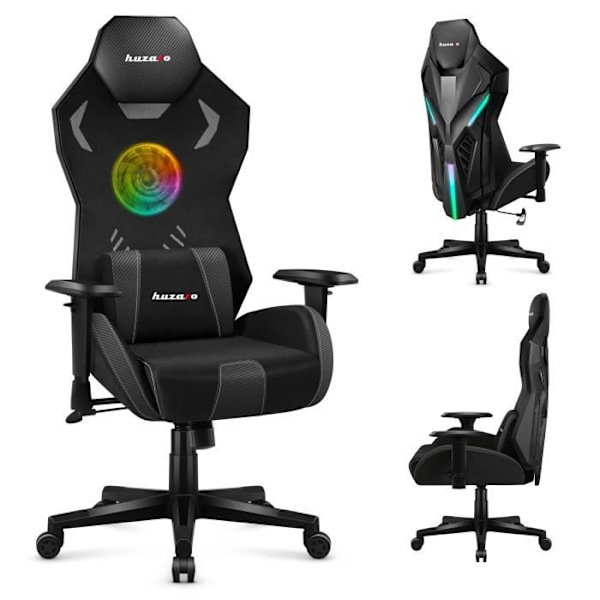 Spelstol - HUZARO - Combat 7.6 RGB LED - Anpassningsbar belysning - Inbyggd fläkt - 3D-armstöd RGB LED-belysning