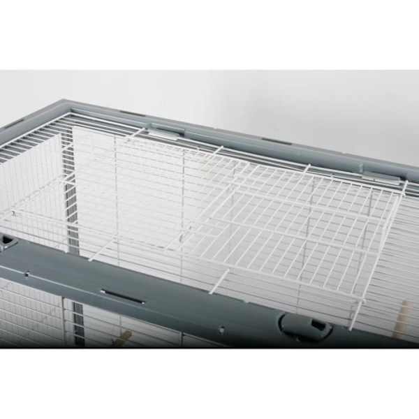 Neo Jili upphöjd bur för fåglar - ZOLUX - L 78 x D 47,5 x H 112 cm - Grå Grå plastbehållare, vitt rutnät (st