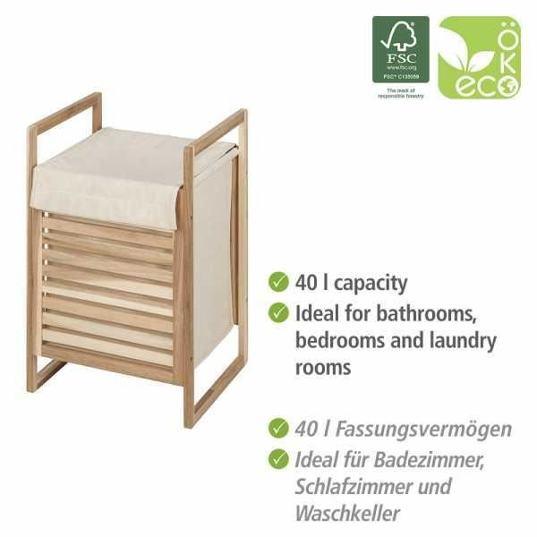 Tvättkorg - WENKO - Acina - Massiv akacieträ - Kapacitet 40L - Skandinavisk design kastanj