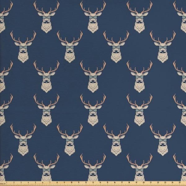 Abakuhaus Deer Fabrics by the Yard, Retro Hipster Animals, 1 Yard Slate Blue Tan