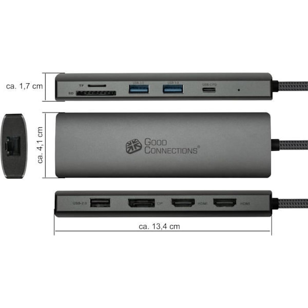 USB-C-hub - BRA ANSLUTNINGAR - 10 portar - Snabbladdning 96W - Överföring 5 Gbit/s - Stöd för 4K UHD