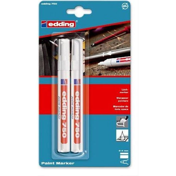 Färgmarkör - Edding - 4-750-2 - Spets 2/4 mm - Set om 2 - Outplånlig Vit